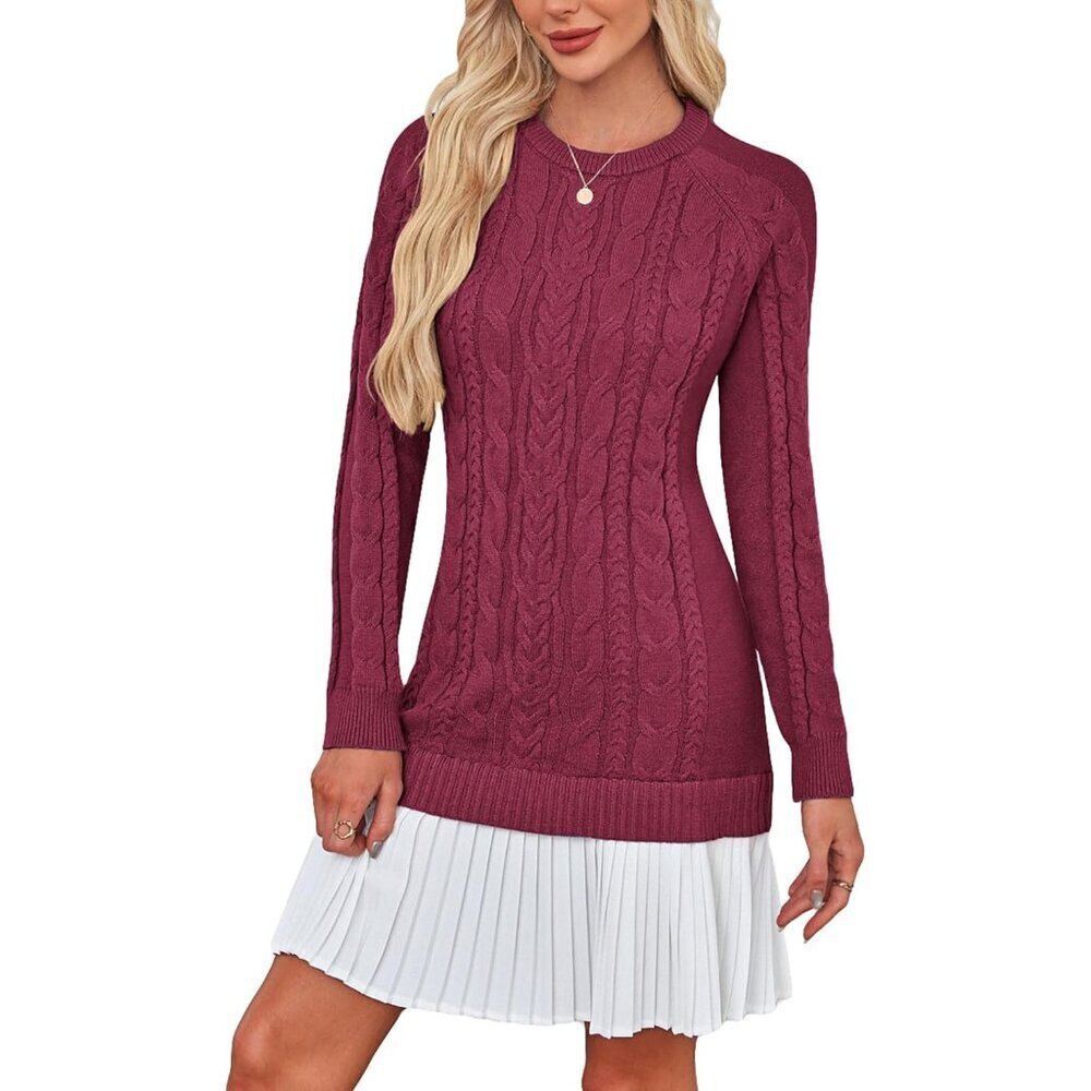 Women's Cable Knit Sweater Dress Long Sleeve Fall Winter Mini Casual